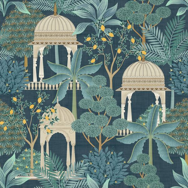 Exotic Pavilion Wallpaper - Navy